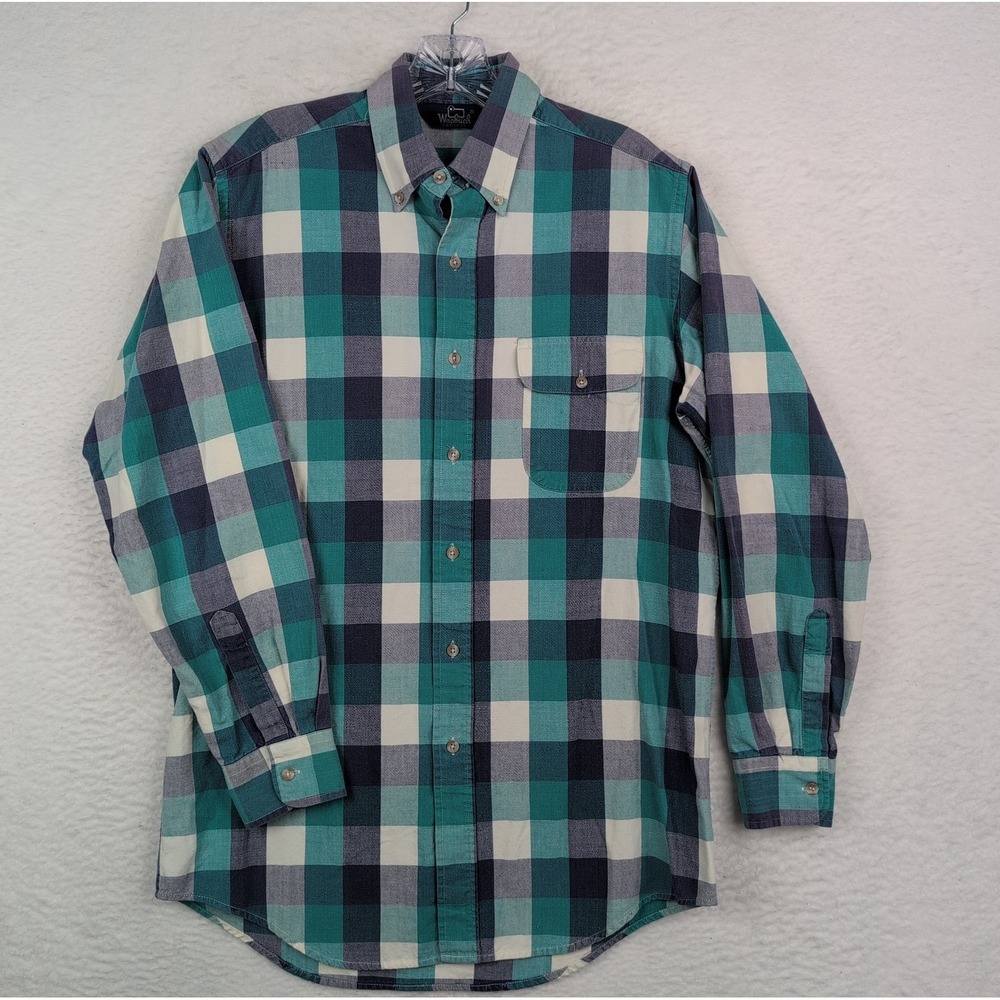 VTG Woolrich Men's Blue Plaid Long Sleeve Button Shirt Size Medium